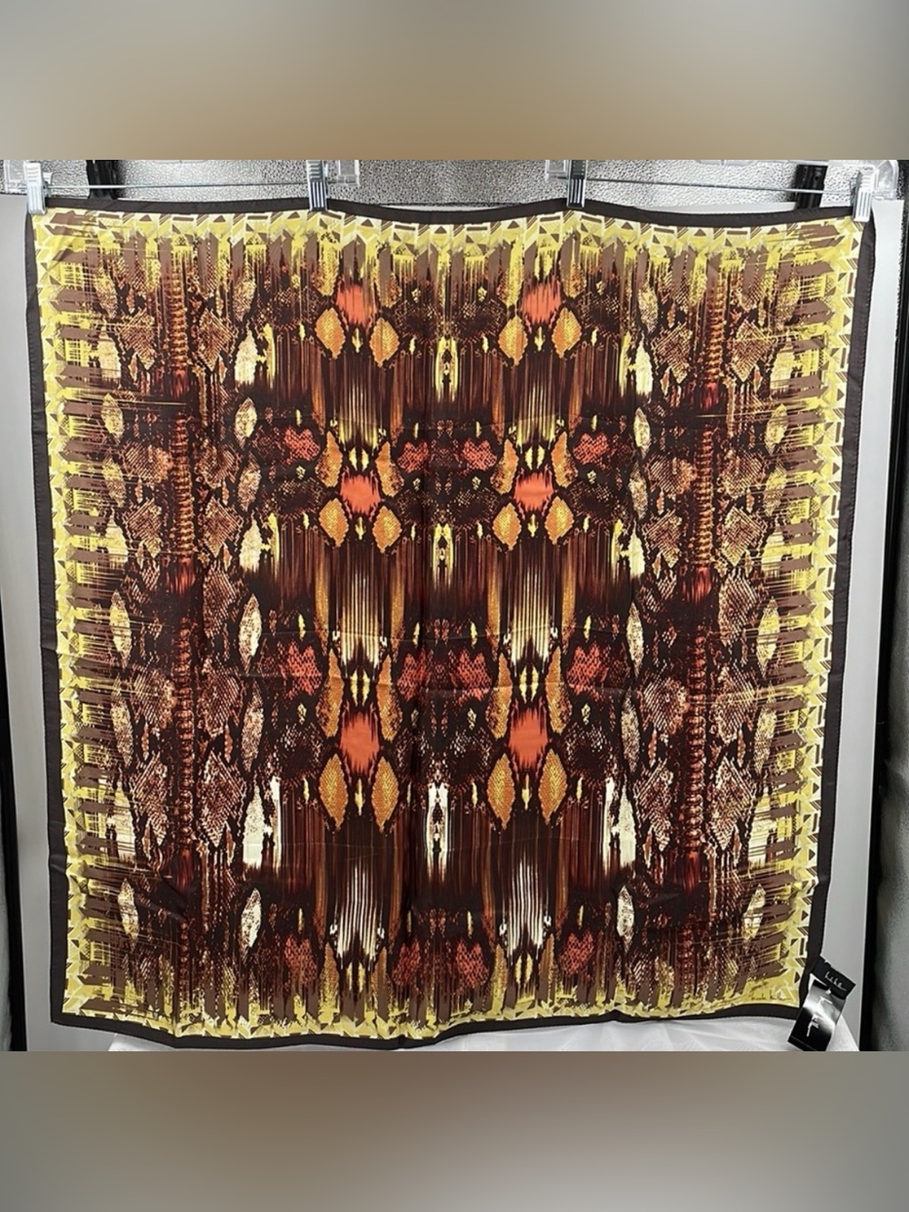 NWT Nicole Miller Oversized Brown Red Golden Yellow 100% Silk Scarf